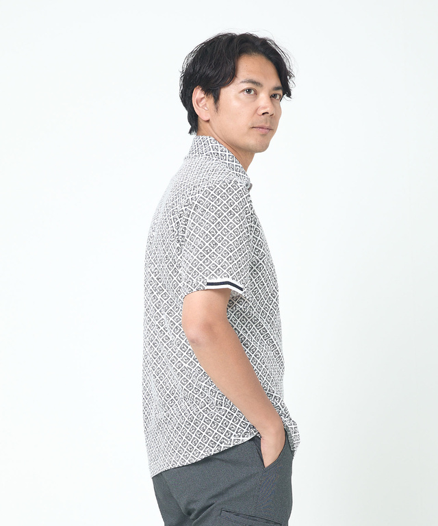 モノグラム プリント 鹿の子 ポロシャツ