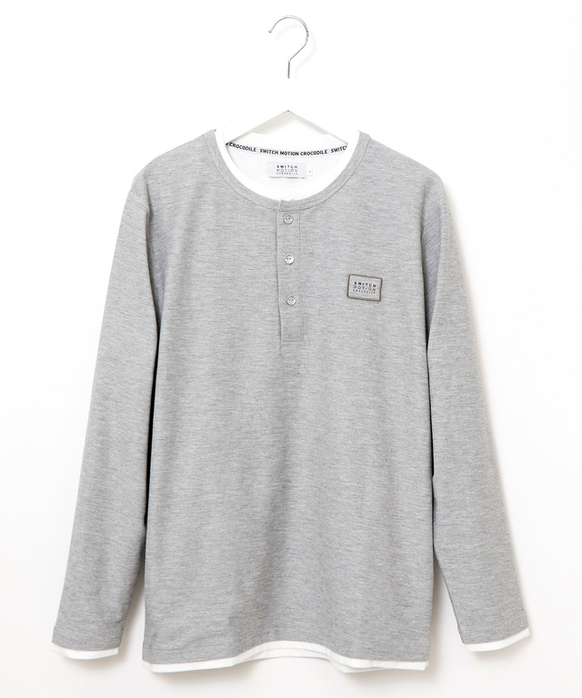 レイヤード風 ヘンリーネック Tシャツ
