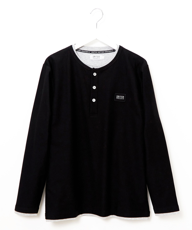 レイヤード風 ヘンリーネック Tシャツ