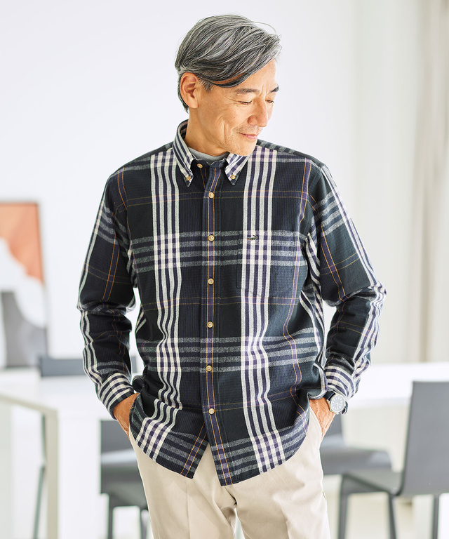 シャギー加工 タータン柄 シャツ