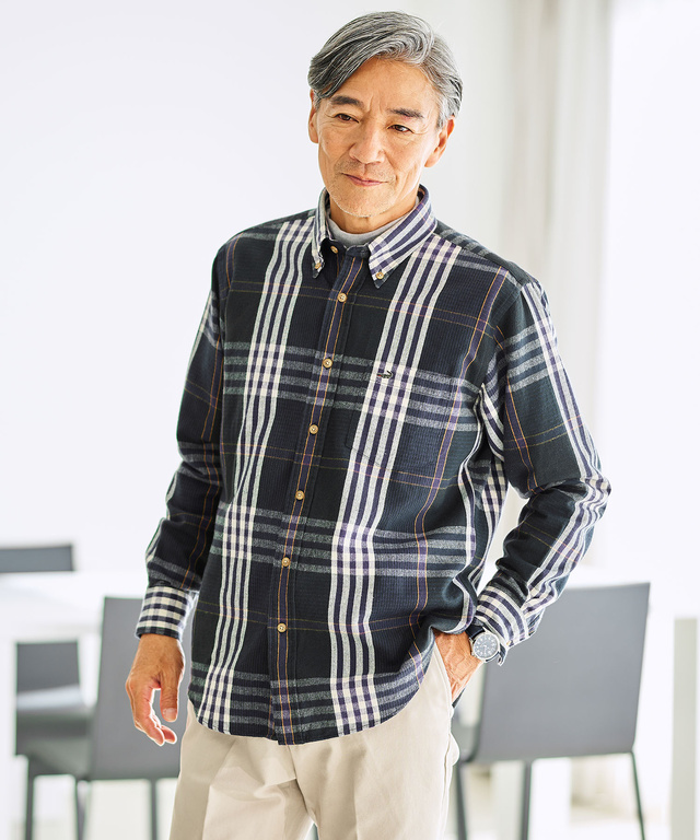 シャギー加工 タータン柄 シャツ