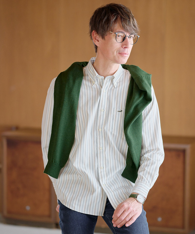 ノンアイロン バスケット織り ストライプ シャツ【シワになりにくい】