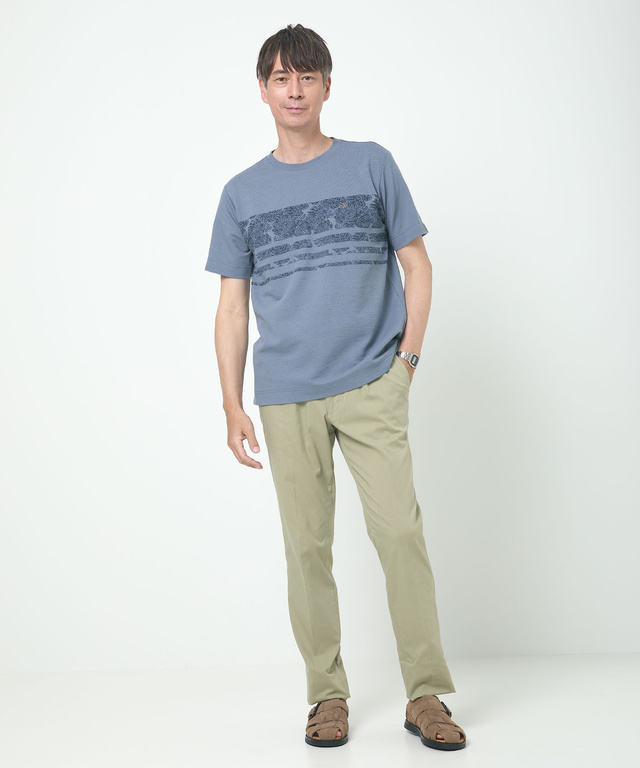 鹿の子 リーフプリント柄 Tシャツ【吸汗速乾】