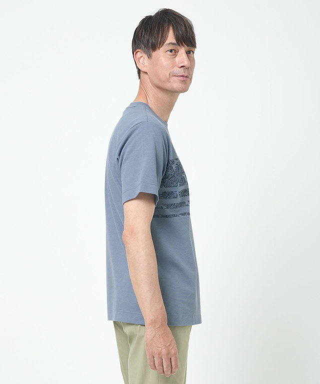 鹿の子 リーフプリント柄 Tシャツ【吸汗速乾】