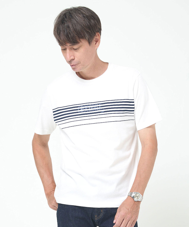 ボーダー柄 ロゴ プリントTシャツ