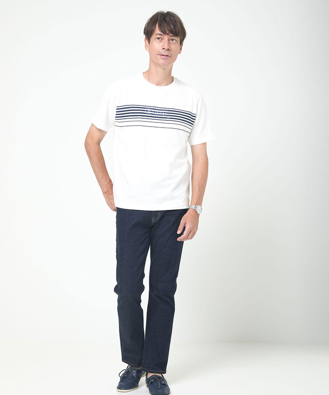 ボーダー柄 ロゴ プリントTシャツ