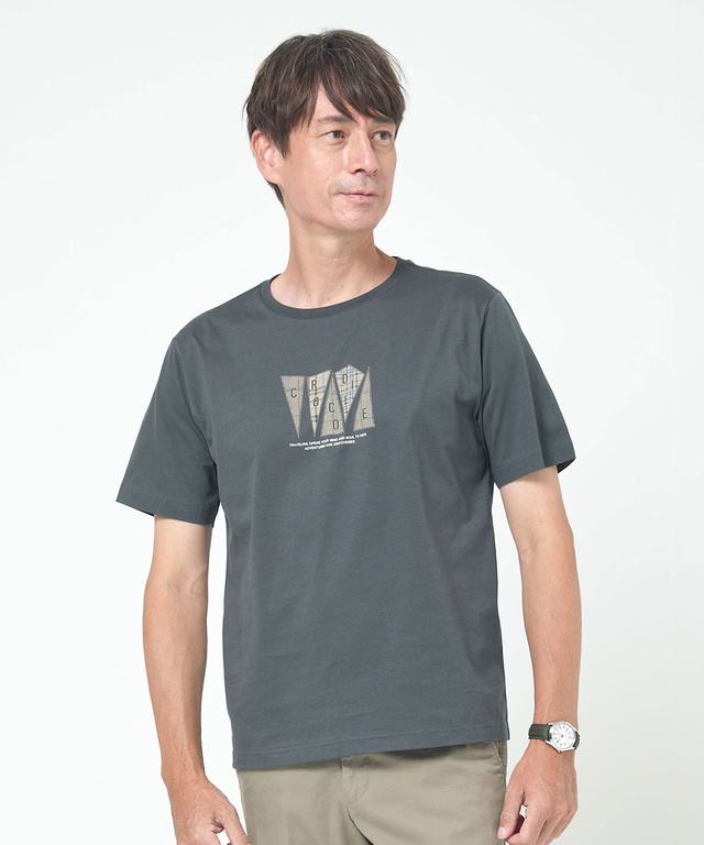 チェック柄 ロゴ プリントTシャツ