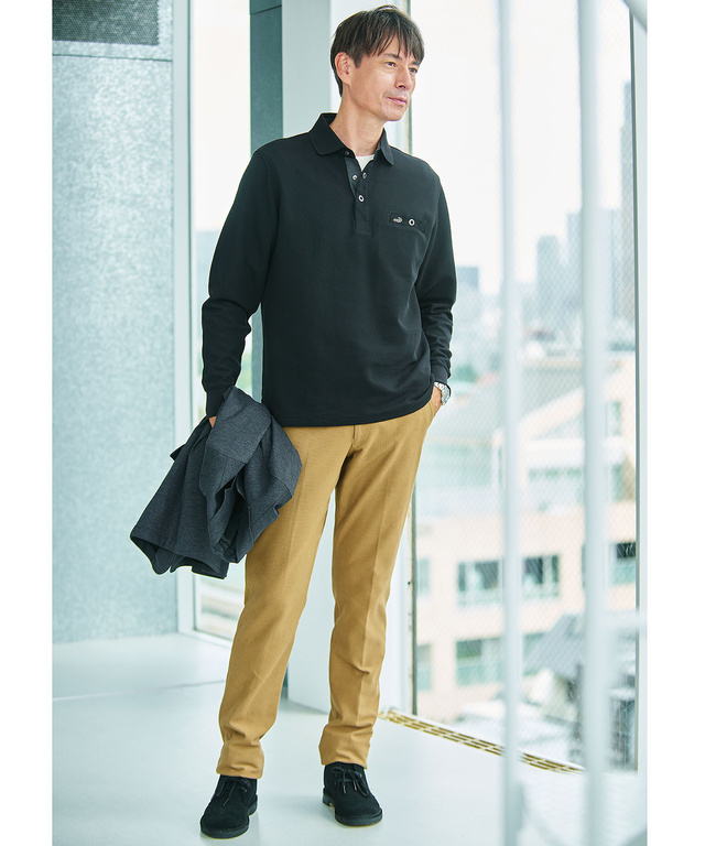 ハニカム襟 スナップボタン ポロシャツ