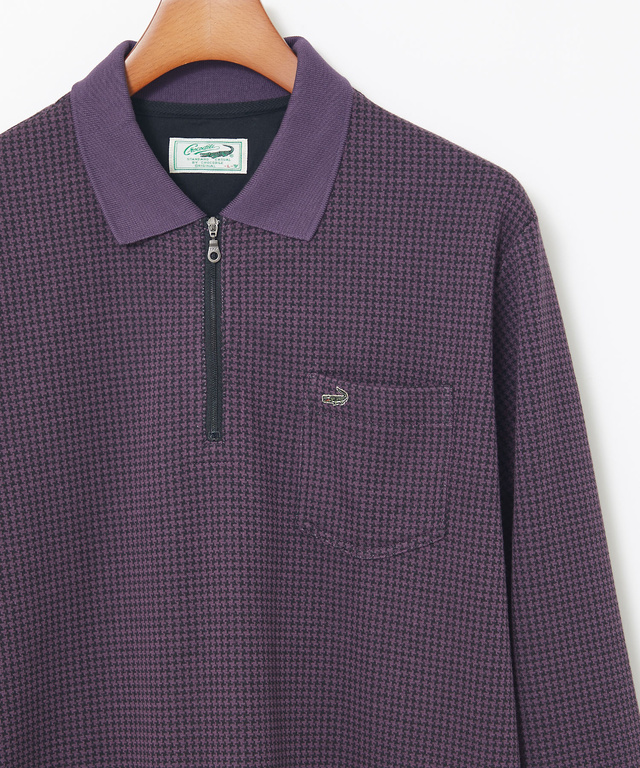 千鳥柄 ハーフジップ ポロシャツ