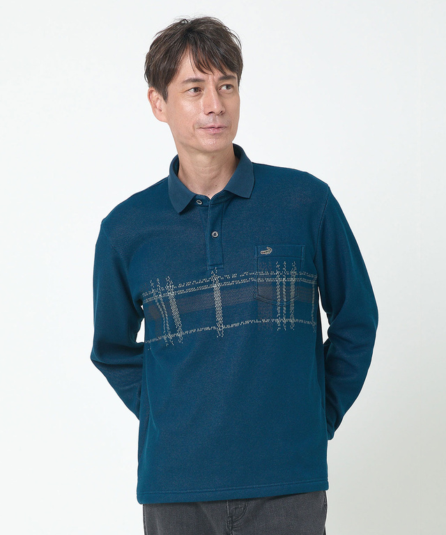 チェック柄 プリント ポロシャツ