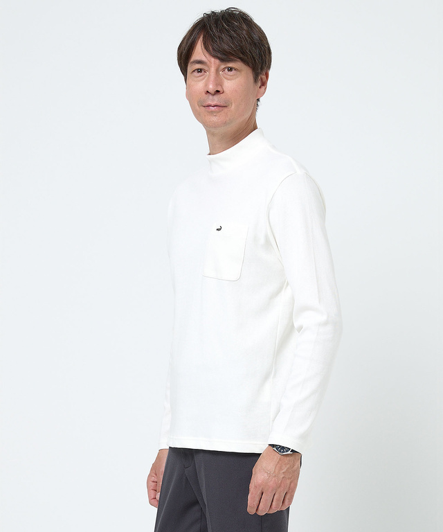 テレコ編み ハイネック カットソー