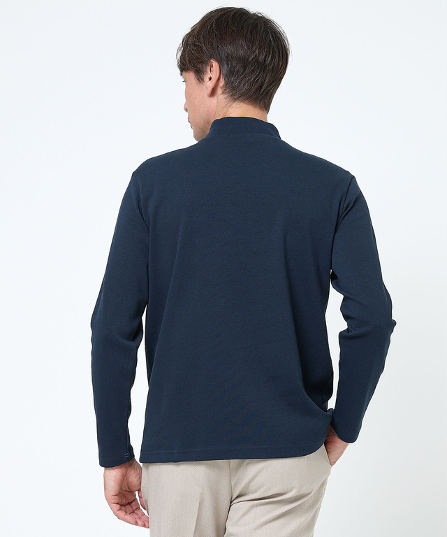 テレコ編み ハイネック カットソー