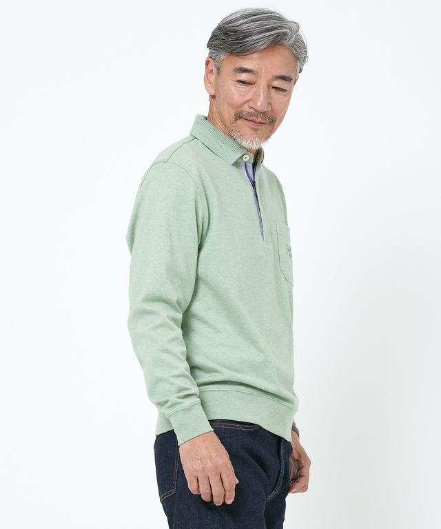 襟デザイン ジップ ポロシャツ