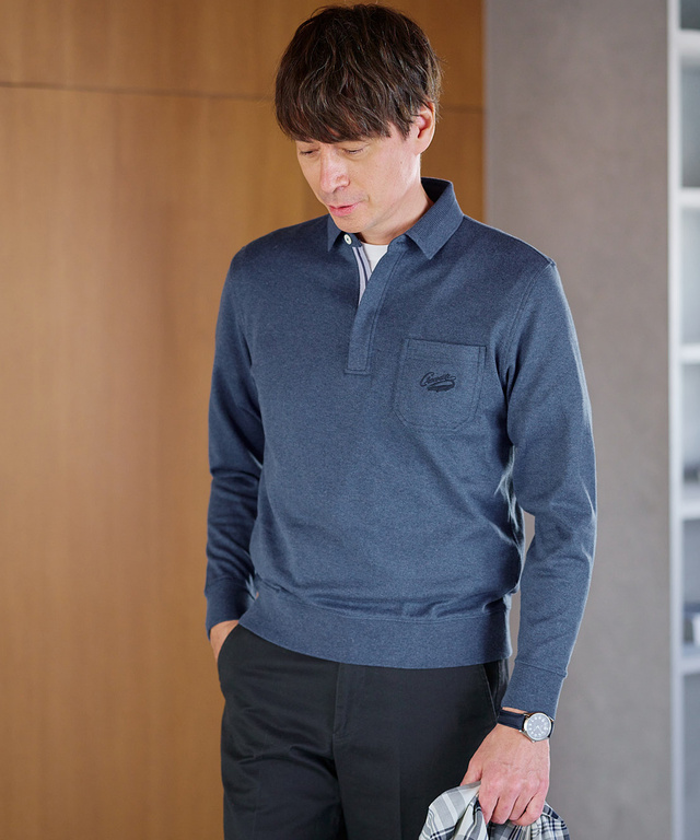 襟デザイン ジップ ポロシャツ