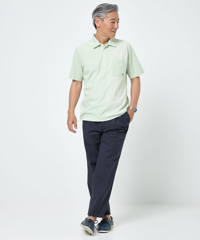 鹿の子 ランダムストライプ ポロシャツ