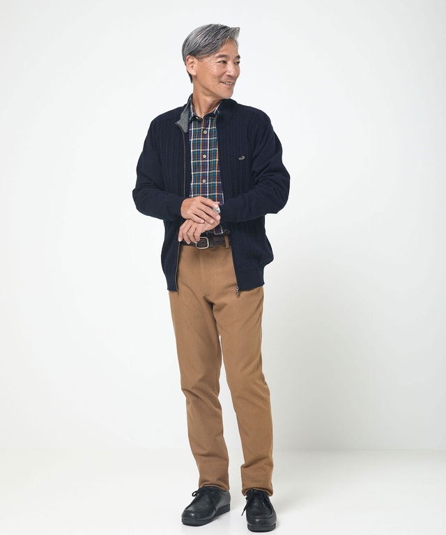 ケーブル柄 フルジップ カーディガン