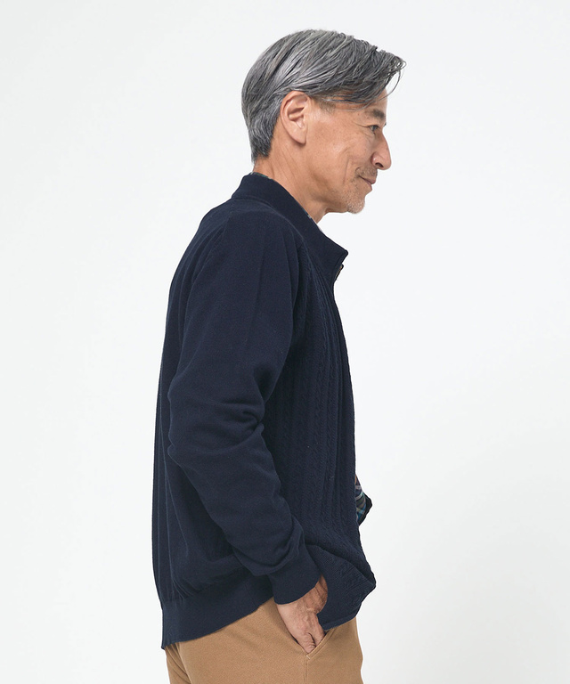 ケーブル柄 フルジップ カーディガン