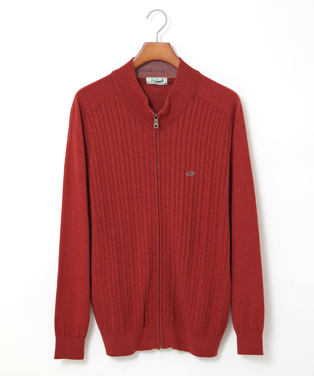 ケーブル柄 フルジップ カーディガン