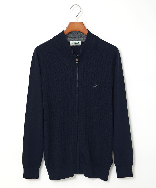 ケーブル柄 フルジップ カーディガン
