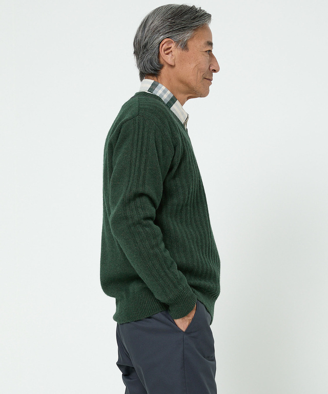 ウール 襟配色 Vネック ニット【手洗いOK】