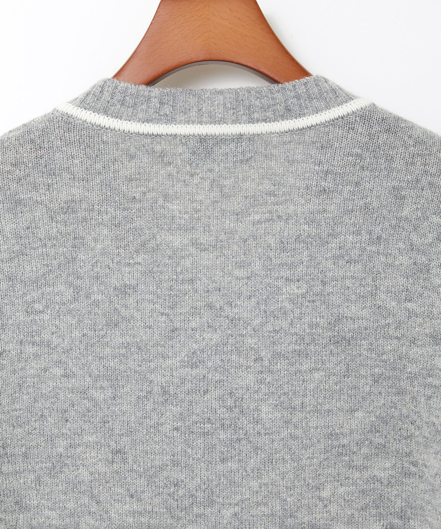 ウール 襟配色 Vネック ニット【手洗いOK】