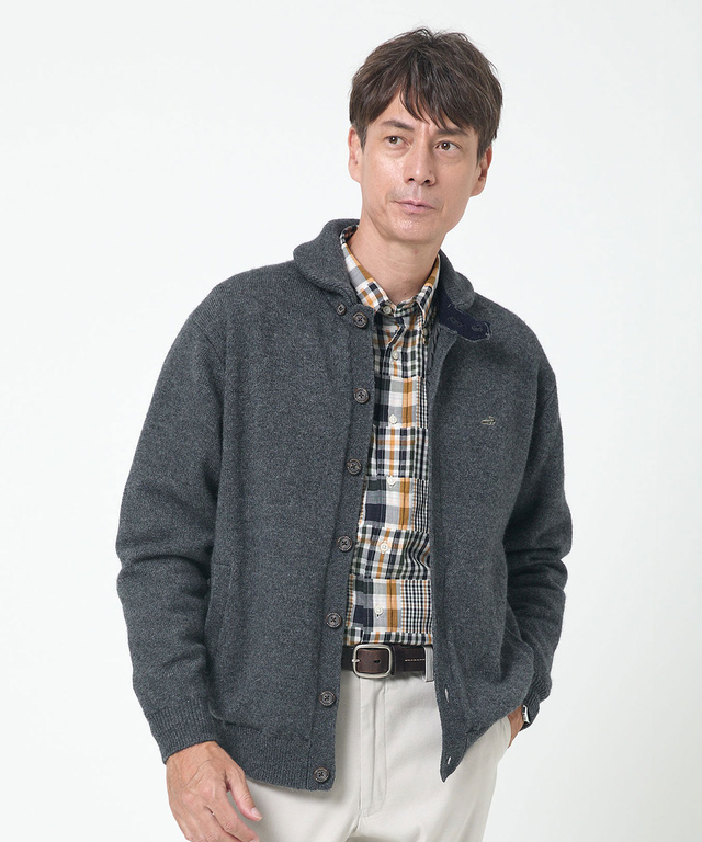 ウールブレンド 裏付き カーディガン