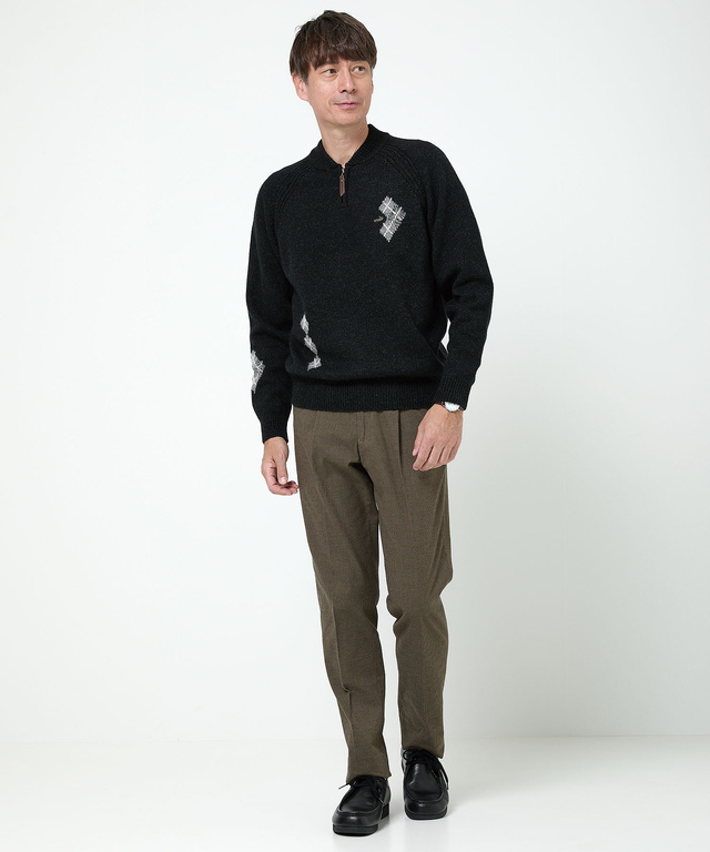 ハーフジップ 配色 ニット