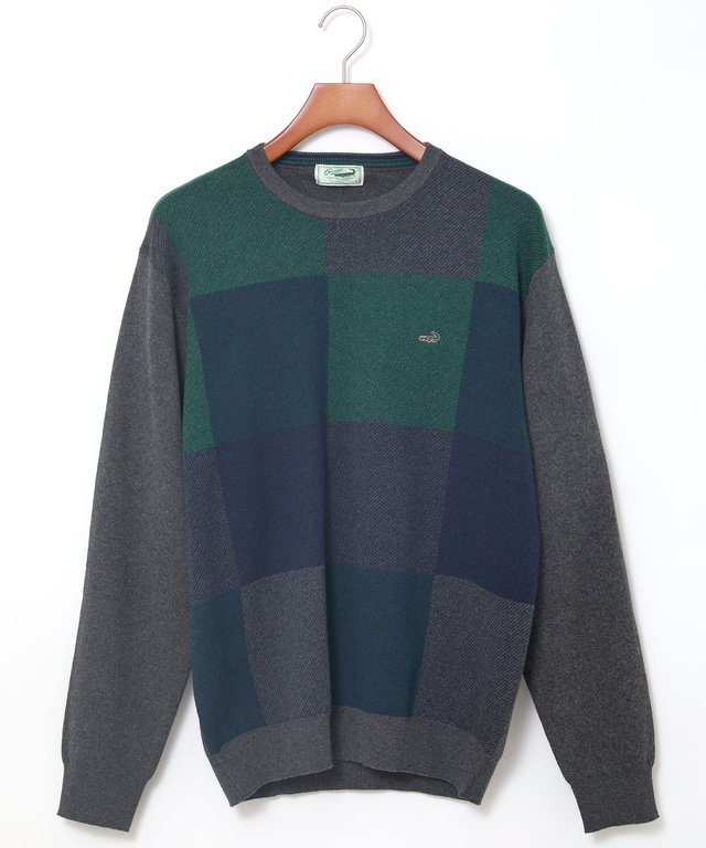 カシミヤブレンド ブロックチェック ニット【手洗いOK】