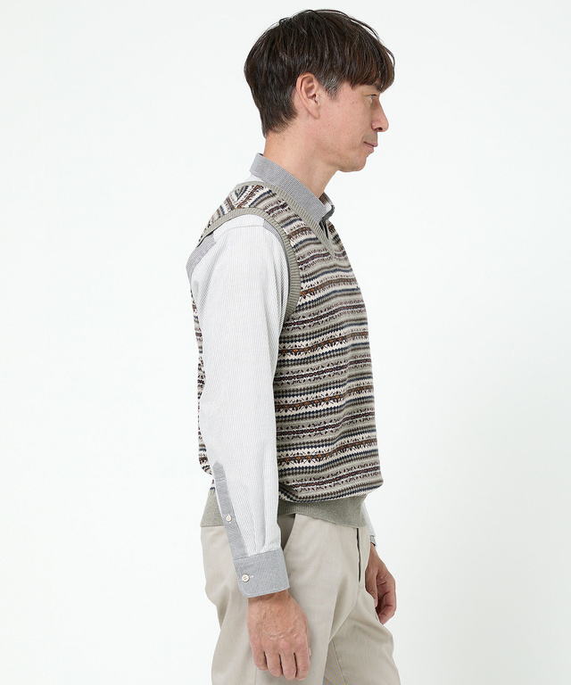 ウール フェアアイル柄  Vネック ベスト【手洗いOK】