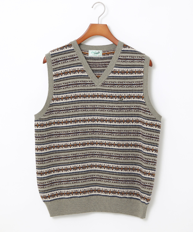 ウール フェアアイル柄  Vネック ベスト【手洗いOK】