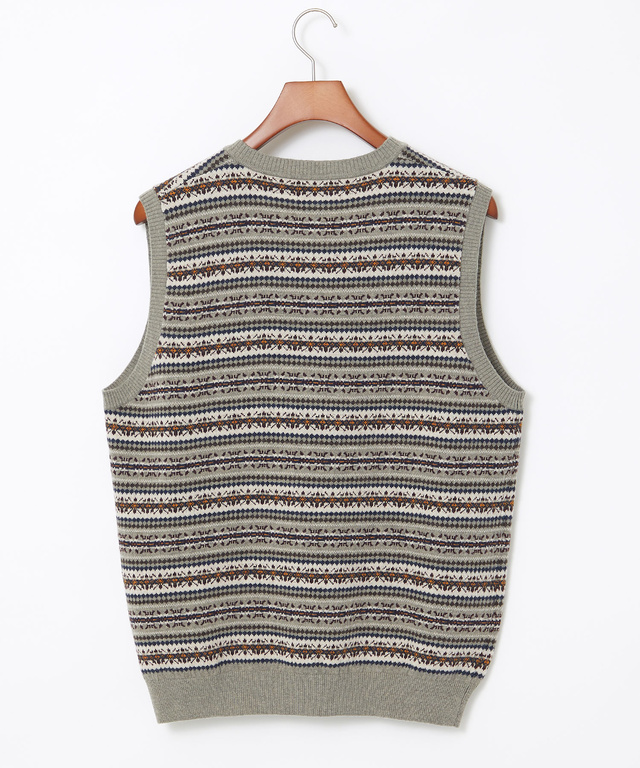 ウール フェアアイル柄  Vネック ベスト【手洗いOK】