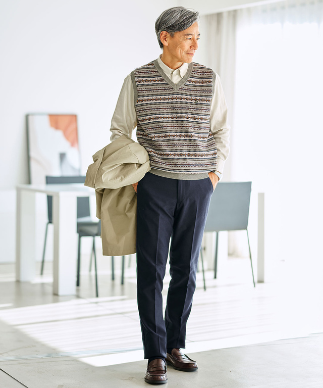 ウール フェアアイル柄  Vネック ベスト【手洗いOK】