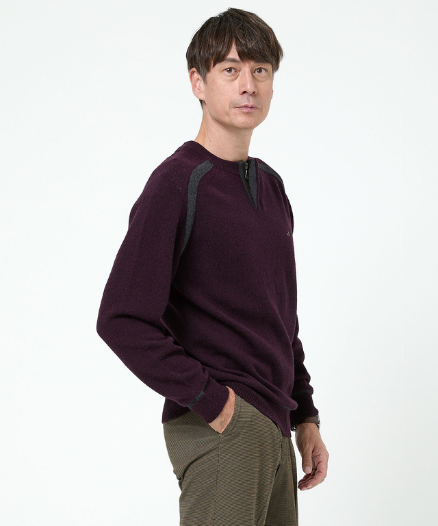 ウールブレンド ヘンリーネック ニット【手洗いOK】