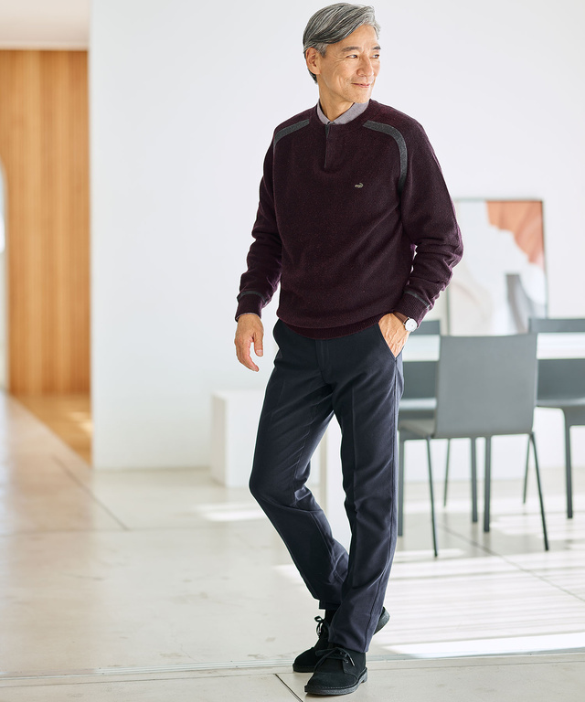 ウールブレンド ヘンリーネック ニット【手洗いOK】