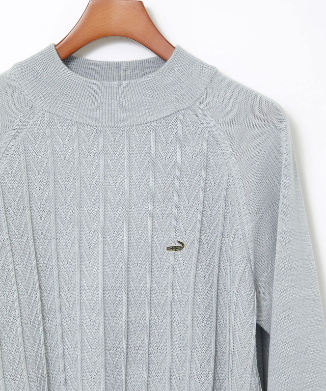 ウールブレンド ケーブル柄 モックネック ニット【手洗いOK】