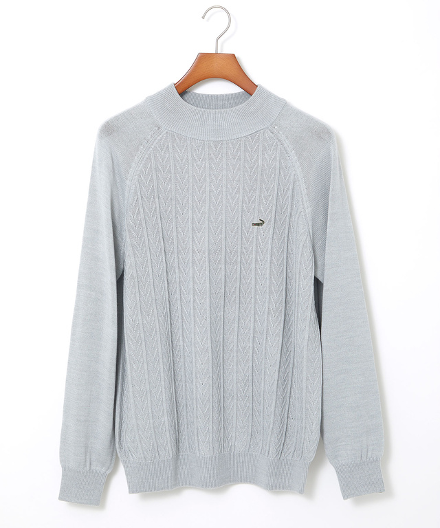 ウールブレンド ケーブル柄 モックネック ニット【手洗いOK】
