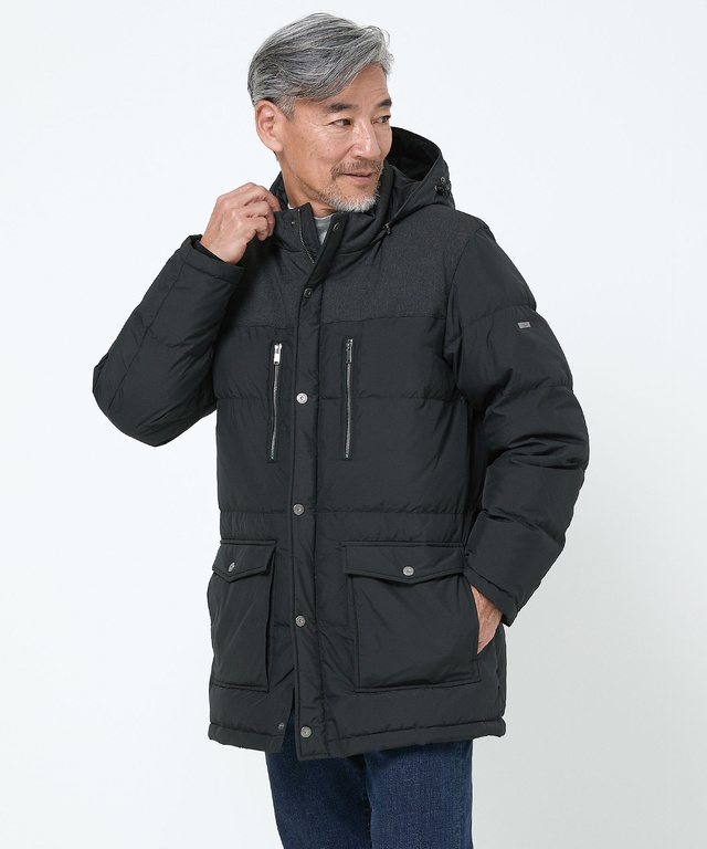 フード付き 切り替え ダウンコート