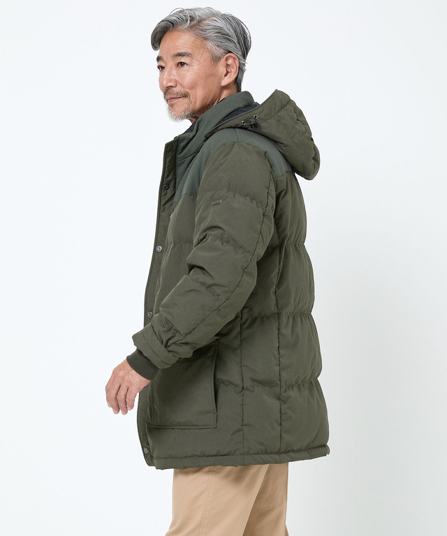 フード付き 切り替え ダウンコート