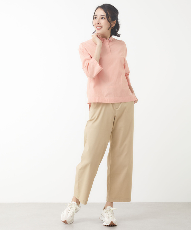 スノーコットン バックタック 七分袖ブラウス【接触冷感】