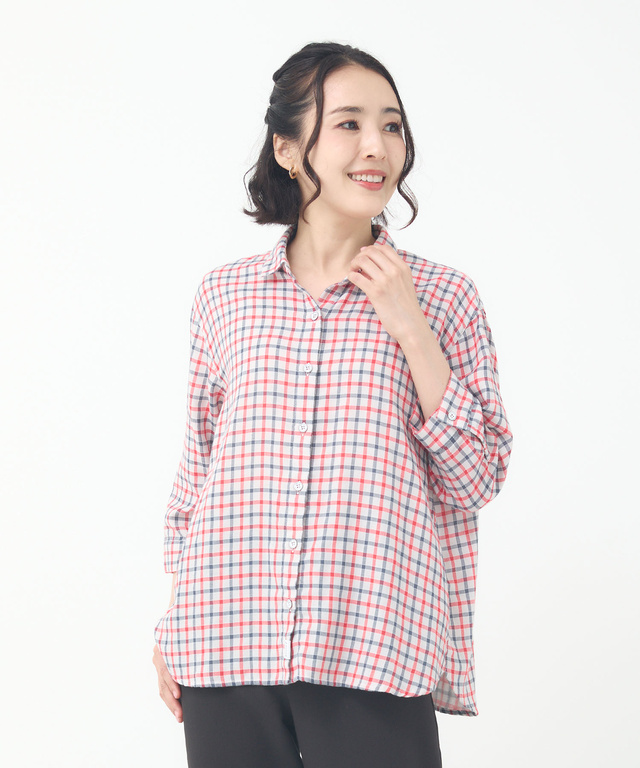 ダブルガーゼ チェック柄 ブラウス