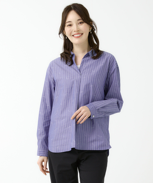 スキッパーカラー ストライプ ブラウス