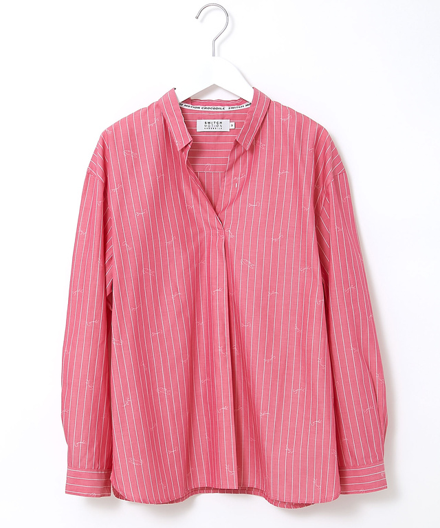 スキッパーカラー ストライプ ブラウス