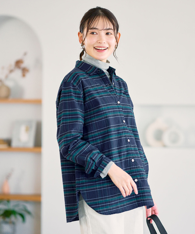 微起毛ピケ チェック柄 ブラウス