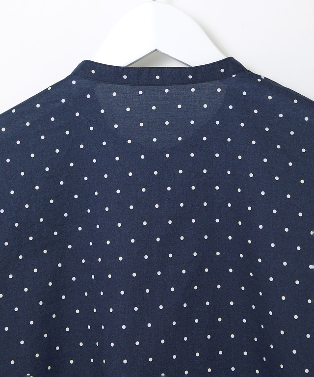 コットン バンドカラー ドット ブラウス