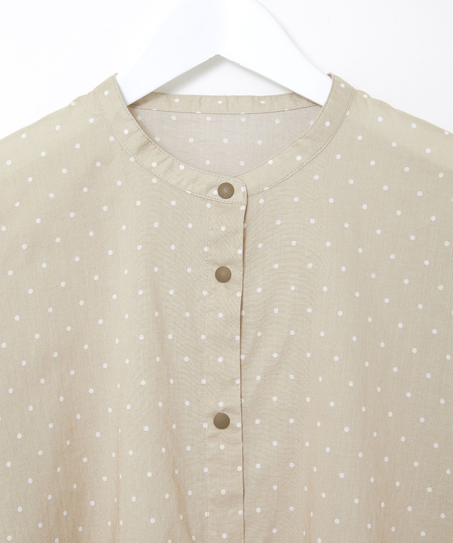 コットン バンドカラー ドット ブラウス
