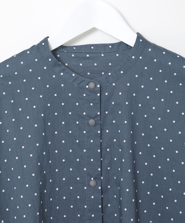 コットン バンドカラー ドット ブラウス