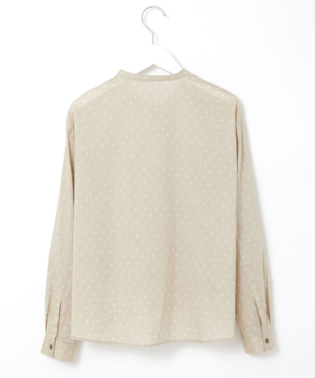 コットン バンドカラー ドット ブラウス