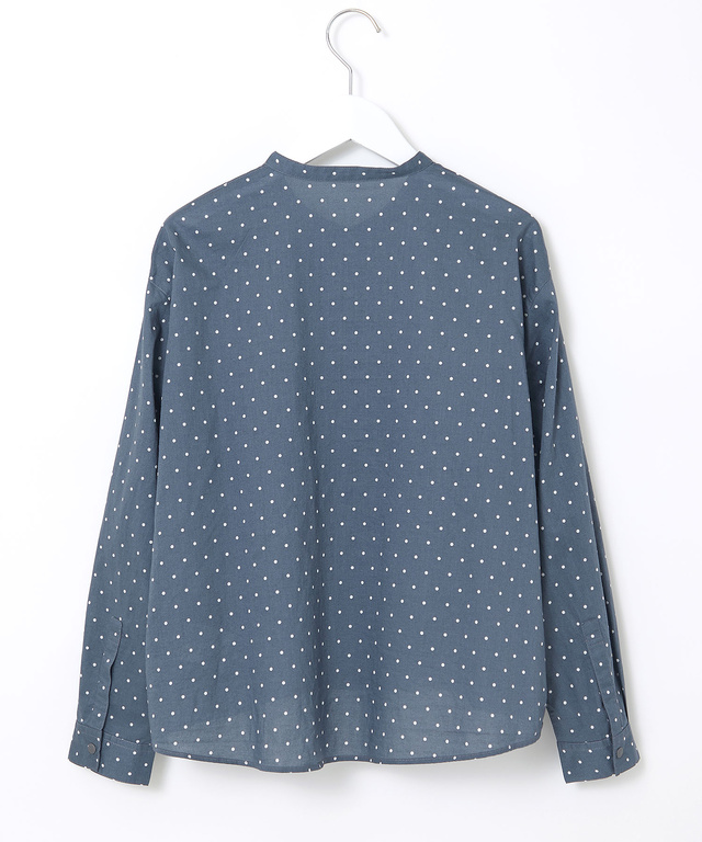 コットン バンドカラー ドット ブラウス