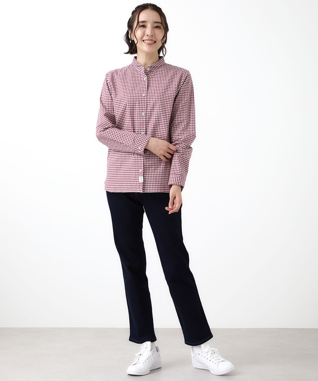 ラウンドカラー ギンガムチェック柄 ブラウス