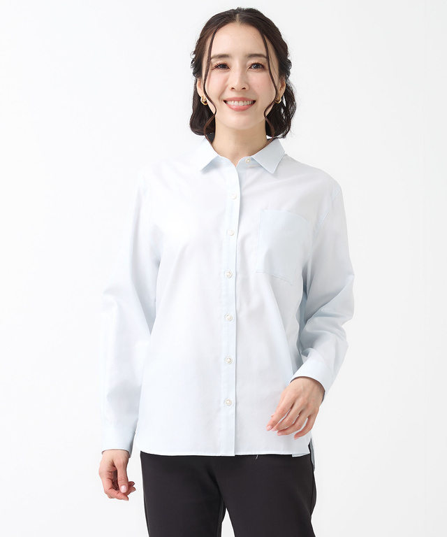 ノンアイロン コットン 無地 ブラウス【シワになりにくい】